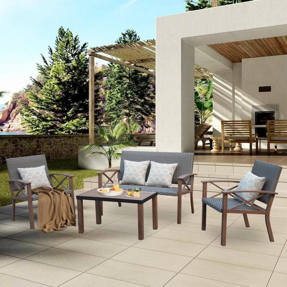 4-Piece Aluminum Patio Conversation Set with Cushions and Coffee Table price history on PriceWatchPro