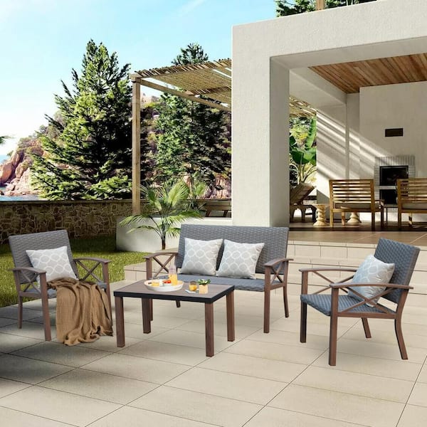 domi outdoor living 4-Piece Aluminum Patio Conversation Set with Cushions and Coffee Table