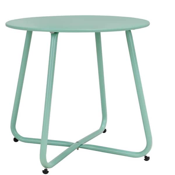 Wildaven Portable Steel Outdoor Patio Round Side Table Weather Resistant Round Table, Macaron blue