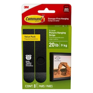 20 lbs. XL Picture Hanging Strips, Black, Damage Free Decorating (8-Pack) (8-Pairs of Strips)