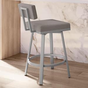 Staten 26 in. Silver Grey Polyester/Shiny Grey Metal Counter Stool