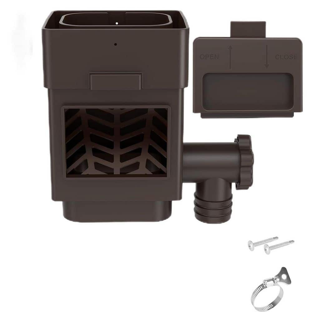Brown Rain Barrel Diverter Kit with Adjustable Valve, Gutter Filter and 5 