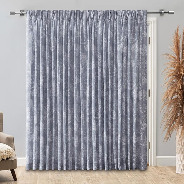 RICARDO Wild Meadows Grey Polyester Floral 100 in. W x 84 in. L Pinch Pleat Patio Sheer Curtain (Single Panel)