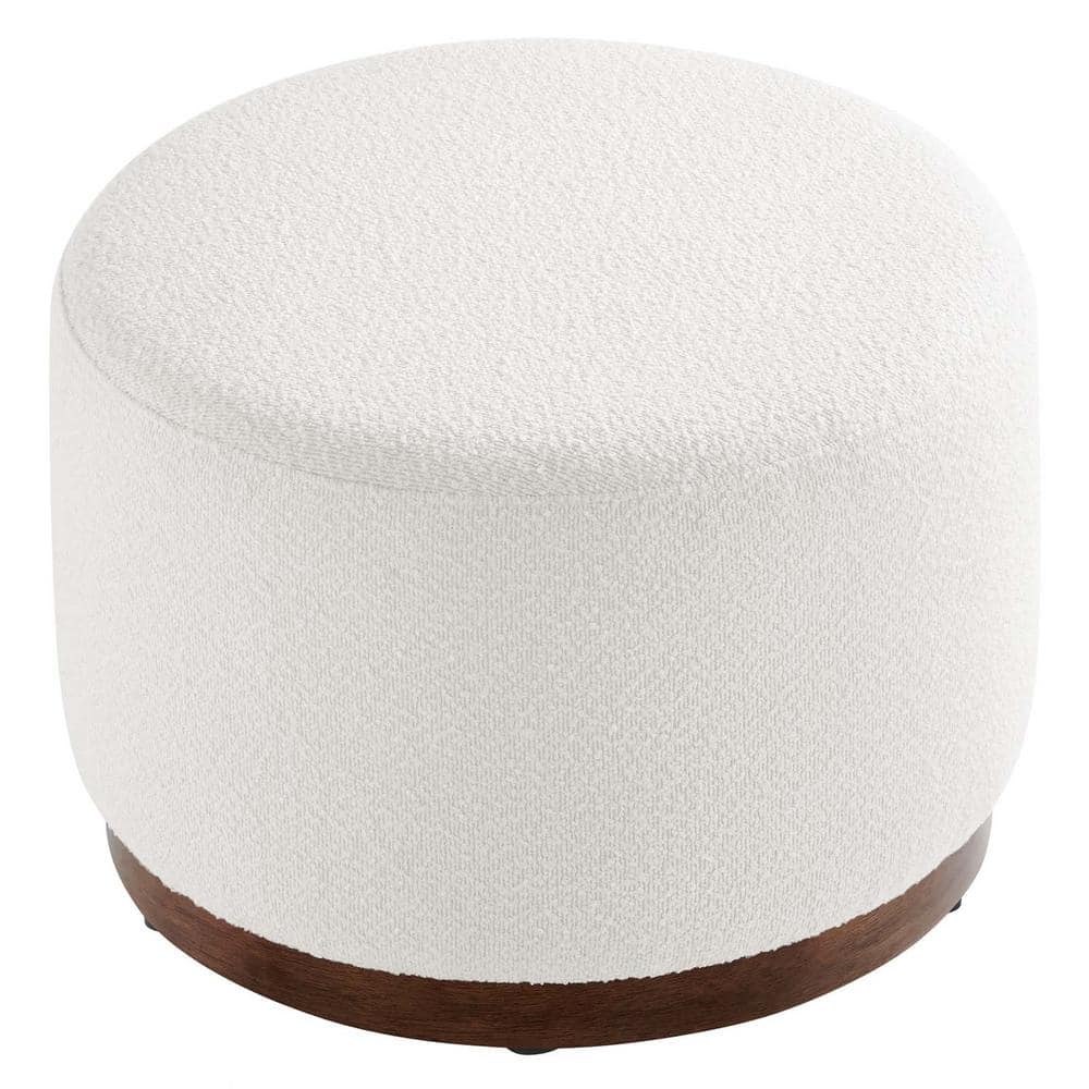 Tilden 23" Round Boucle Upholstered Ottoman with Walnut Base