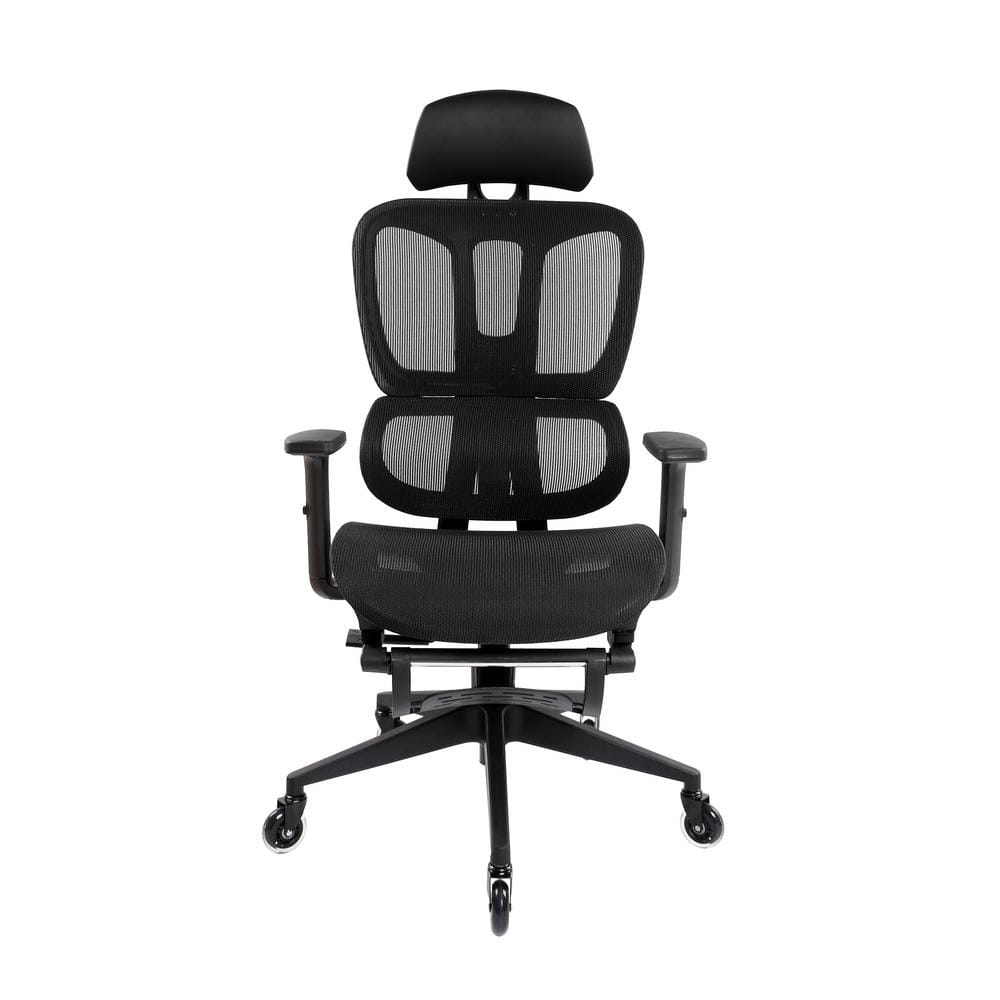 Black Ergonomic Mesh Office Chair with Adjustable Arms and Footrest