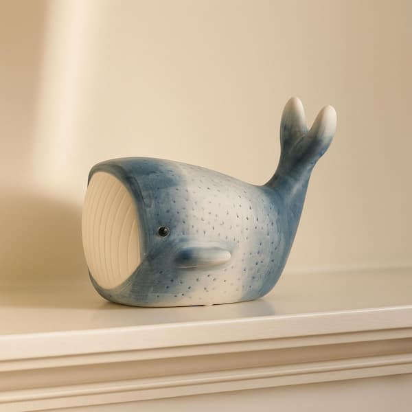 Blue 8 in. x 6 in. Stoneware Coastal Ombre Whale Figurine