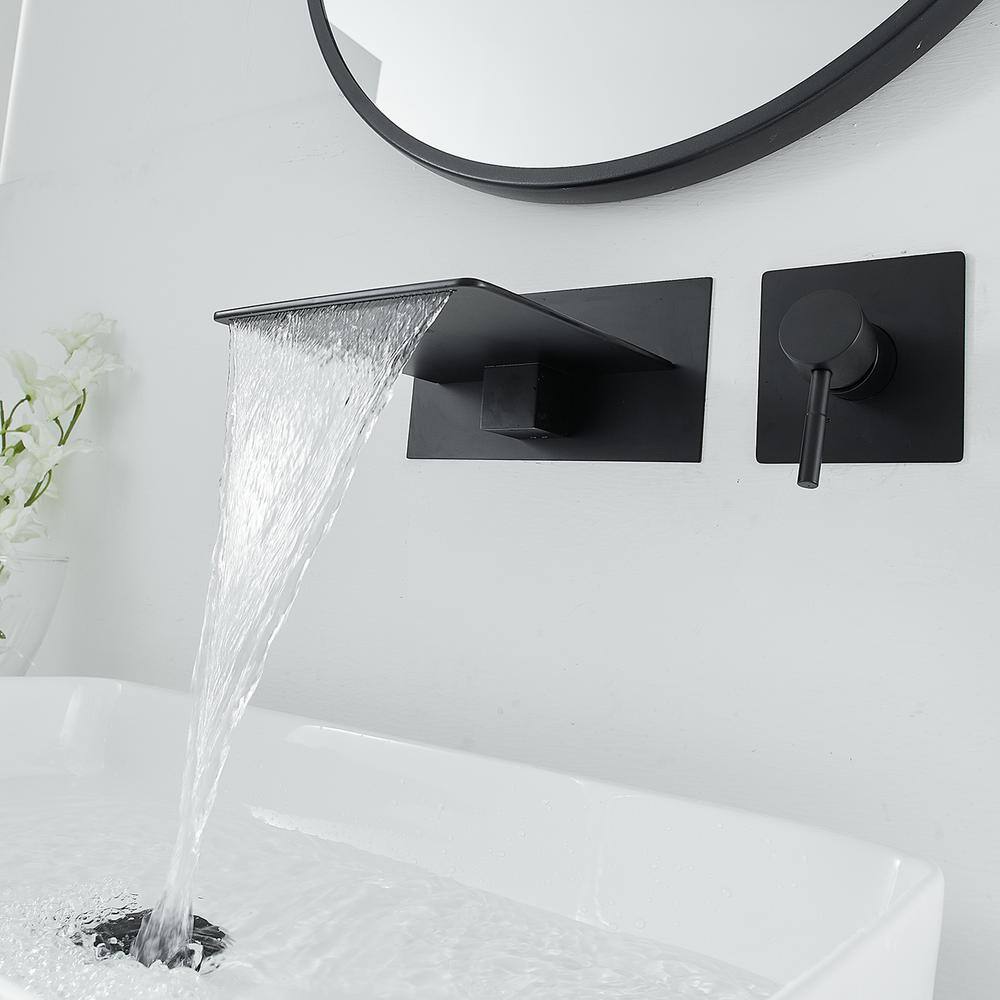 Matte Black Wall-Mounted Single-Handle Waterfall Bathroom Faucet