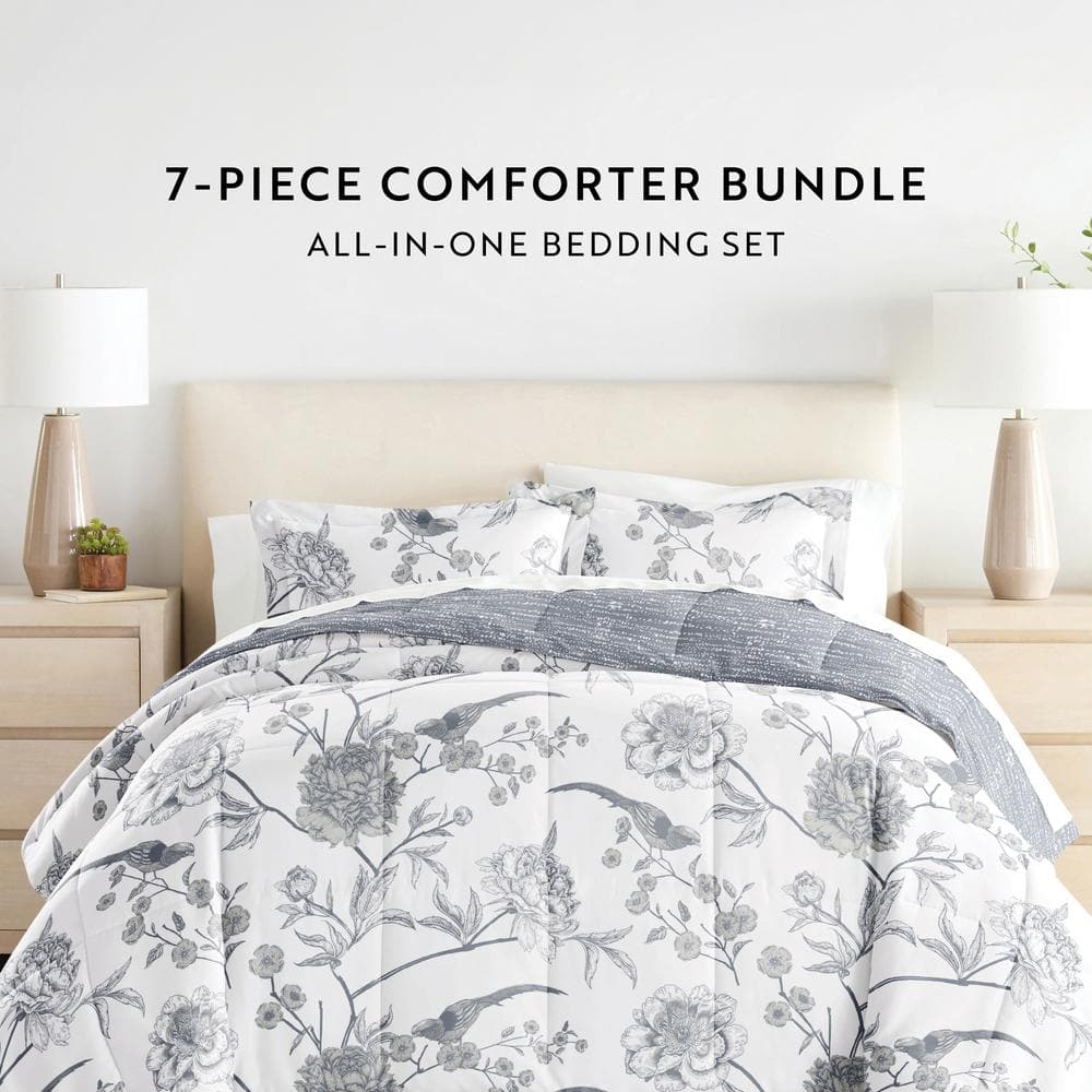 Full Blue Floral Microfiber Comforter and Sheet Set