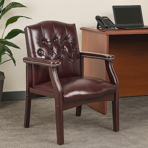 Benjara Anna Vinyl Upholstered Ergonomic Guest Chair in Burgundy