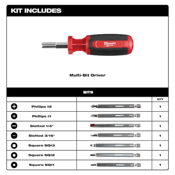 9-in-1 Square Drive Multi-Bit Screwdriver