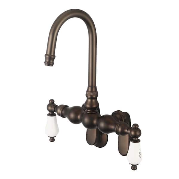 Water Creation 2-Handle Wall-Mount Claw Foot Tub Faucet with Labeled Porcelain Lever Handles in Oil Rubbed Bronze
