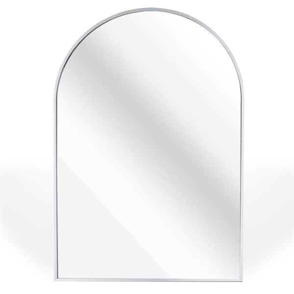 Aoibox 24 in. W x 36 in. H Silver Metal Arch Framed Wall Vanity Mirror, Wall-Mounted Entryway Mirror