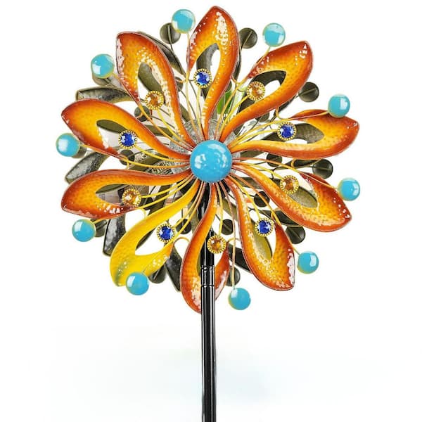 75 in. H Garden Kinetic Art with Solar Powered Wind Spiral Multi-Color Glass Ball Light-Gradient Brown