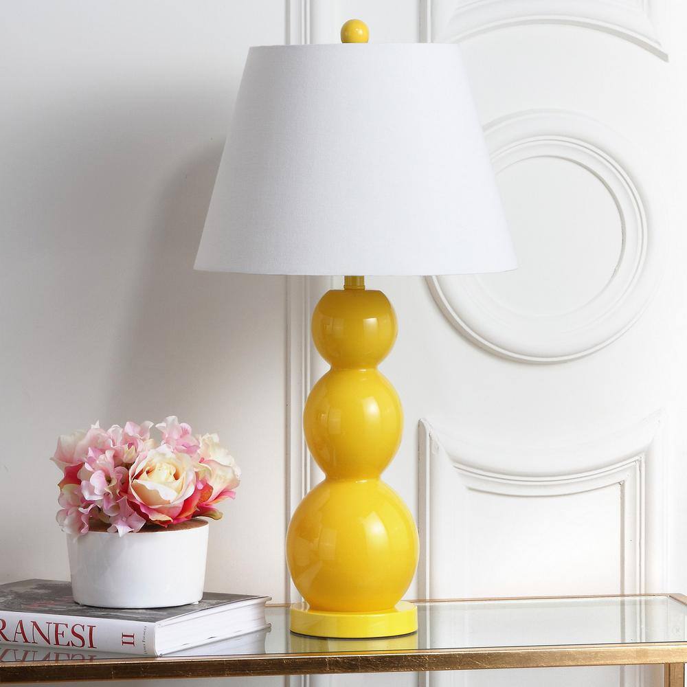 Elegant Yellow Glass Orb Table Lamp Set with Off-White Shade