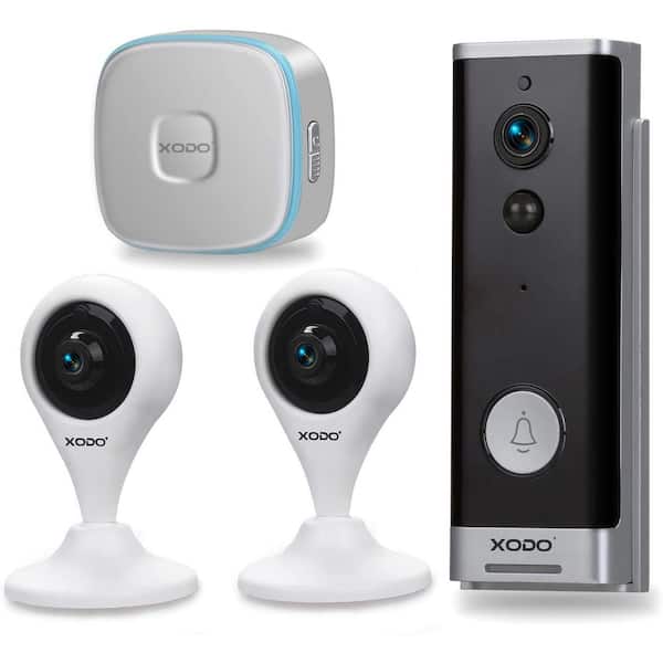 Xodo Wi-Fi Smart Home Security Kit, 2-Pack 1080p Camera, Weather Resistant Live Video Doorbell, Motion Sensing, Chime, PK2