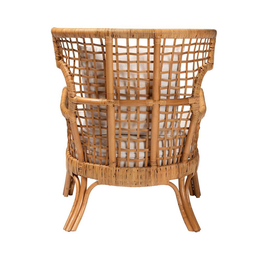 Handcrafted White Rattan Accent Chair with Swoop Arms