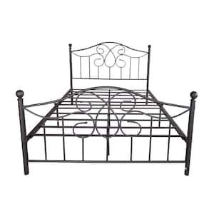 Black Full Size Metal Space Saving Bed Frame with Steel Slat Support, Vintage Style Noise-free Platform Bed Base