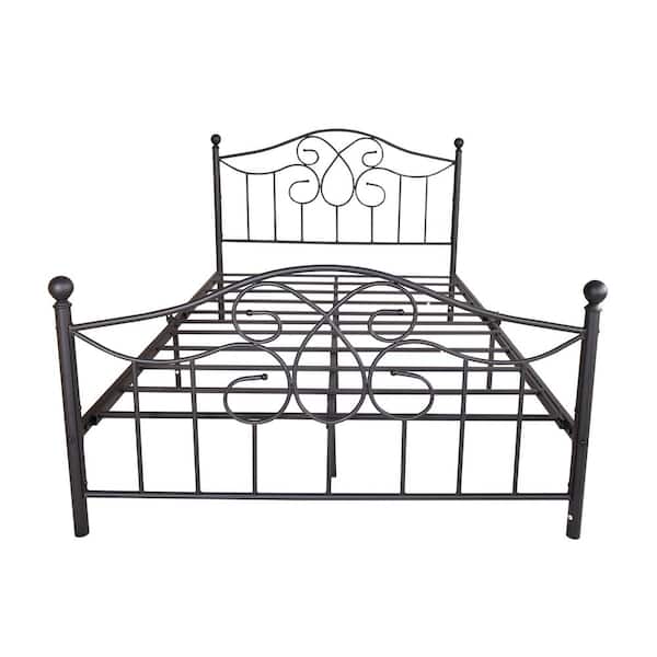 Kahomvis Black Full Size Metal Space Saving Bed Frame with Steel Slat Support, Vintage Style Noise-free Platform Bed Base