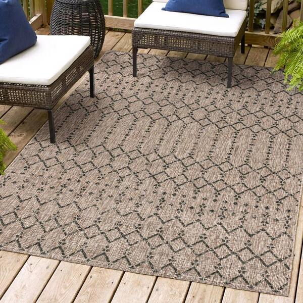 Ourika Moroccan Geometric Textured Weave Natural/Black 5 ft. x 8 ft. Indoor/Outdoor Area Rug