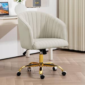 Modern White Velvet Height Adjustable Office Desk Chair with Upholstered Back for Home Office Bedroom Study