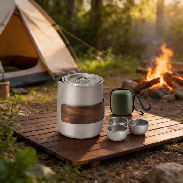 Numhew 1 Set Titanium Camping Tea Set, Lightweight Double Wall