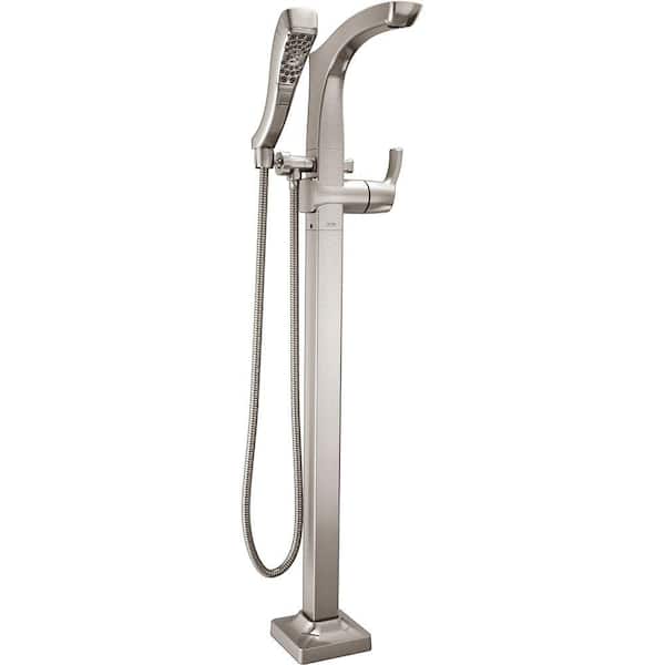 Delta Tesla Single-Handle Floor-Mount Roman Tub Faucet Trim Kit with Handshower in Stainless (Valve Not Included)