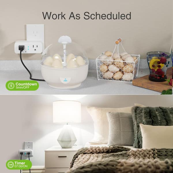 15A White Smart Plug Wi-Fi Outlet with Remote Control, Voice Control, Timer, No Hub Required for Indoor Use, 2-Pack