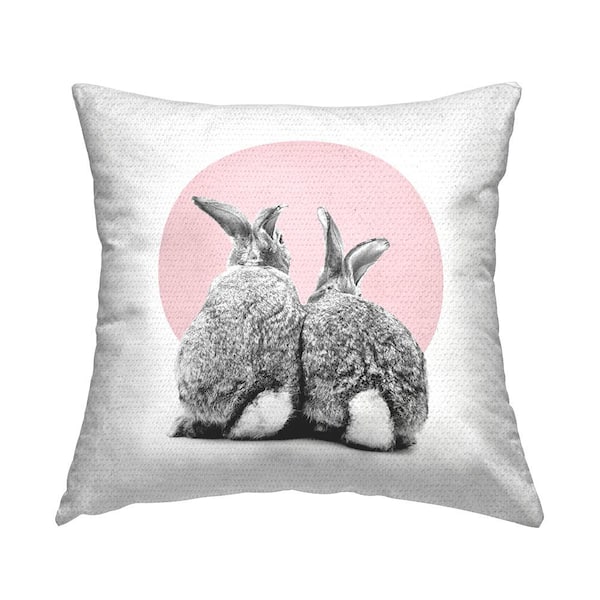 Stupell Industries 2-Rabbits Pastel Pink Pink Square Outdoor Throw Pillow