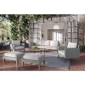 New Classic Furniture Carezza 6-Piece Wicker Patio Conversation Sofa Set with Taupe Cushions