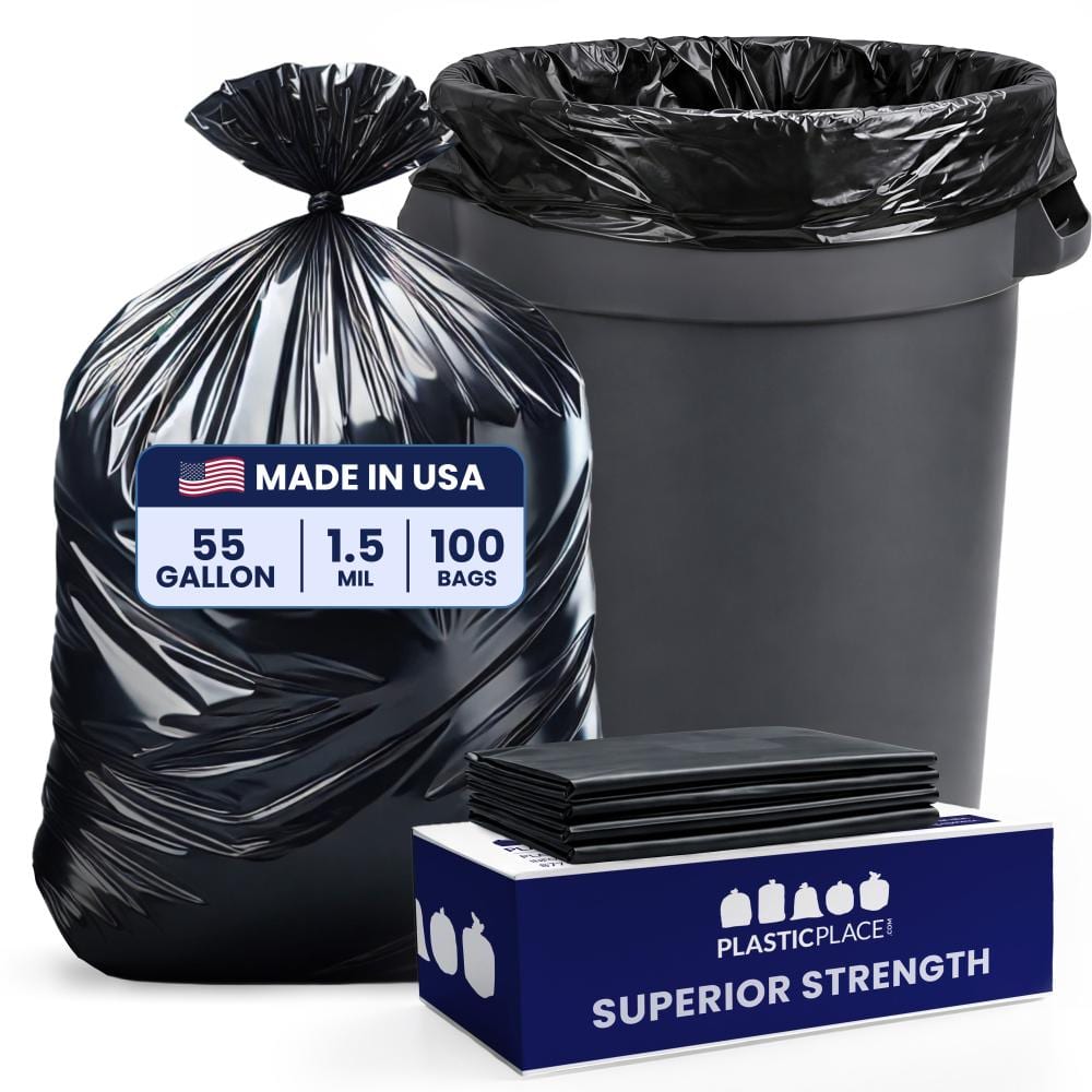 Plasticplace 55 Gal. Black Rubbermaid Compatible Trash Bags (Case