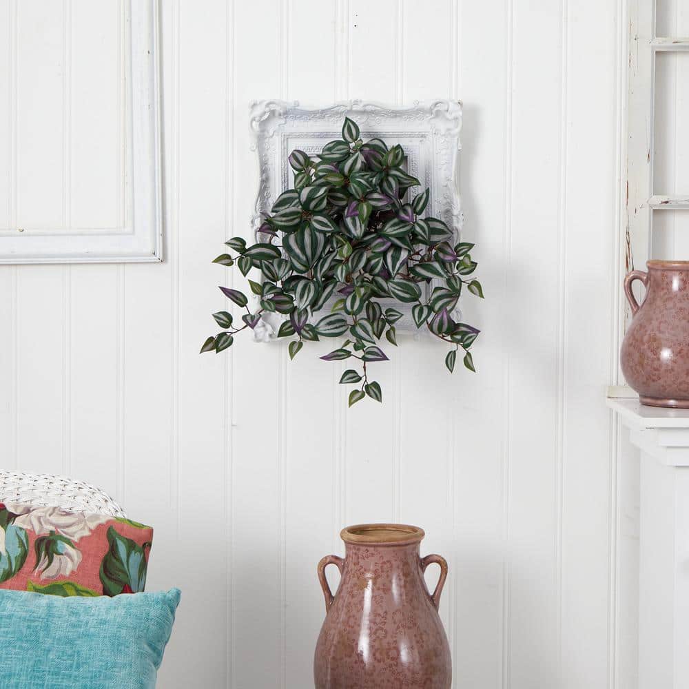 23-inch Green and Purple Silk Tradescantia Hanging Plant Set