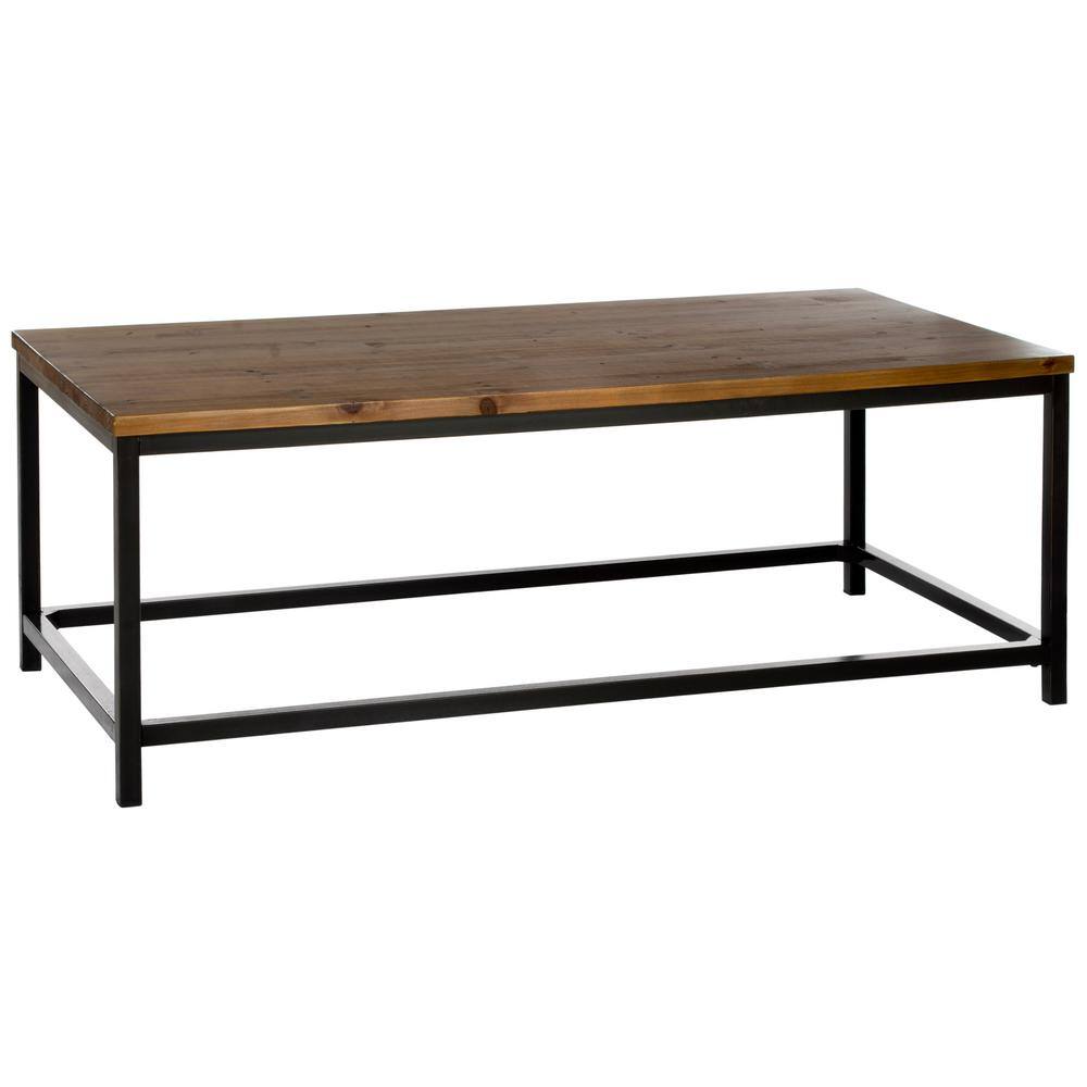 Transitional Alec 48" Rectangular Wood and Metal Coffee Table in Black/Brown