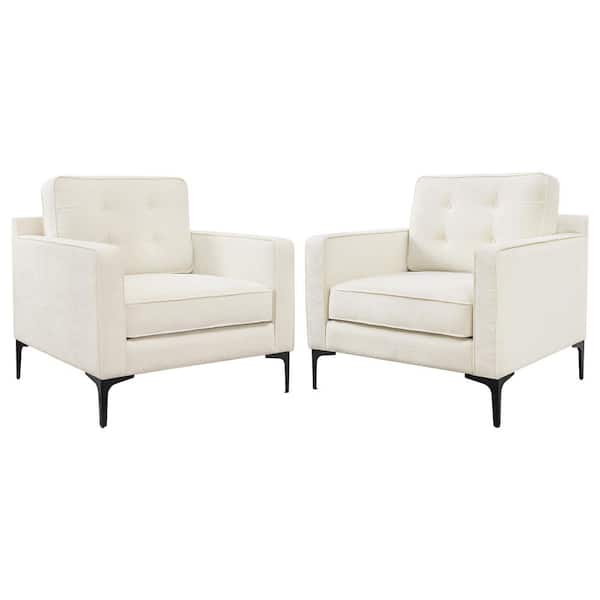 LUE BONA Beige Fabric Upholstered Single Sofa Chair Modern Accent Armchair with Black Metal Legs Set of 2