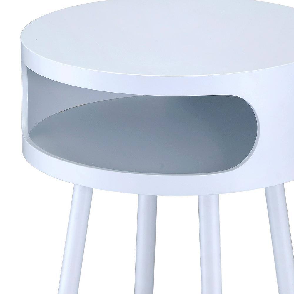 Sonria Round White and Natural Wood End Table with Metal Legs