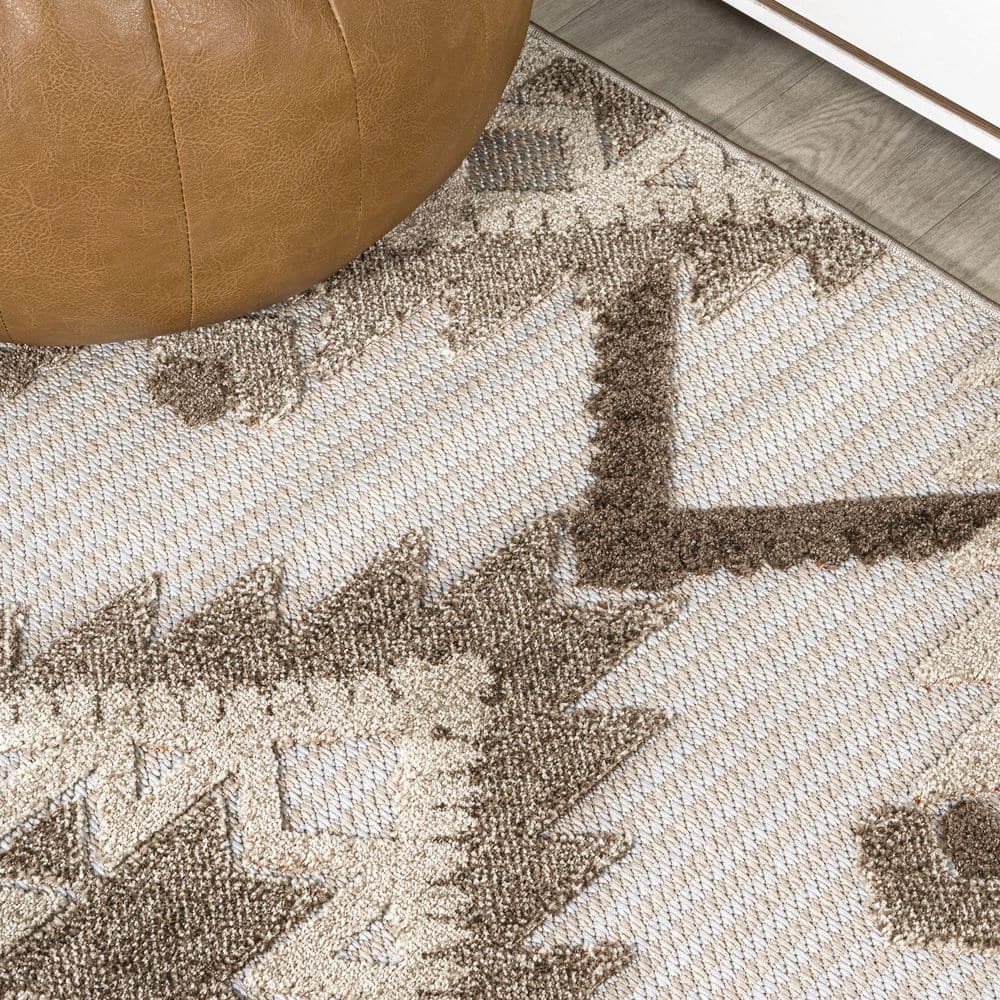 Sumak High-Low Pile Brown/Ivory Geometric Indoor/Outdoor Area Rug