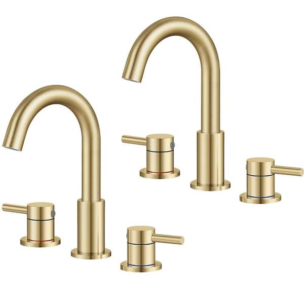 AKLFGN 8 in. Widespread Double Handles Bathroom Faucet in Brushed Gold (2-Pack)