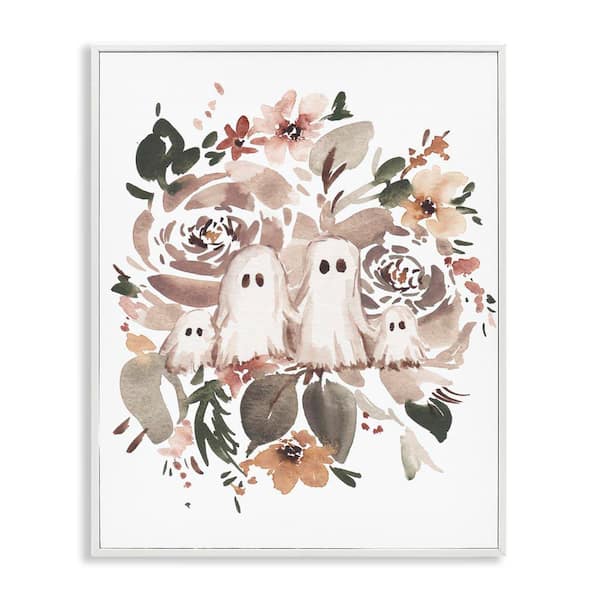 Stupell Industries Little Ghosts with Botanicals by Amanda Cook White Framed Nature Giclee Art Print 30 in. x 24 in.