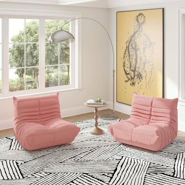 Magic Home Set of 2 Pink Teddy Velvet Polyester 34 in. Fireside Lazy Sofa Bean Bag Chair Rebound Sponge Lounge Floor Sofa