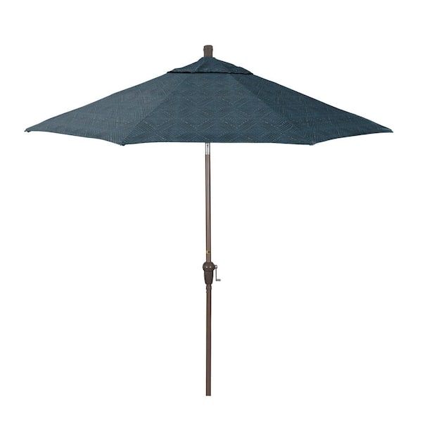 California Umbrella 9 ft. Champagne Aluminum Market Patio Umbrella with Crank Lift and Autotilt in Domino Lagoon Pacifica Premium