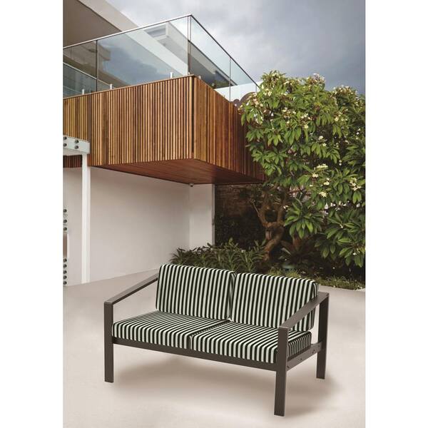 Afoxsos Patio Furniture Black Aluminum Frame Outdoor Couch Double Armchair with Cushions in Green Stripe, Modern Design