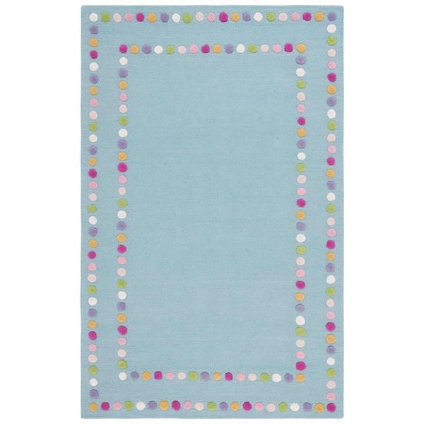 Kids 3 ft. x 5 ft. Blue/Pink Polka-Dot Border Area Rug