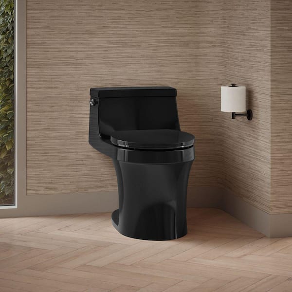 San Souci 12 in. 1-Piece 1.28 GPF Single Flush Round Toilet in Black Black (Seat Included)