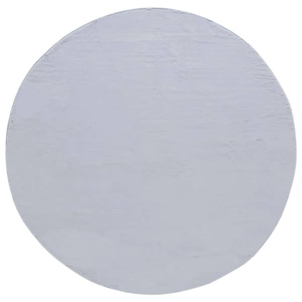 SAFAVIEH Faux Rabbit Fur Light Grey 6 ft. x 6 ft. Machine Washable High Low Brown Round Area Rug