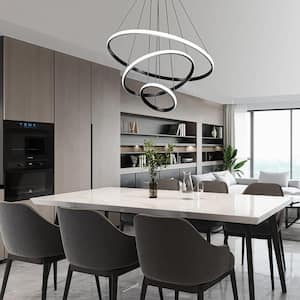 120-Watt Integrated LED Black Modern Island Light Hanging Pendant Light Chandelier for Kitchen Dining Room