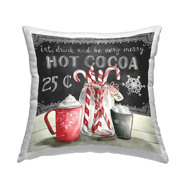 Stupell Industries Winter Peppermint and Cocoa Black Print Polyester 18in. X 18in. Throw Pillow
