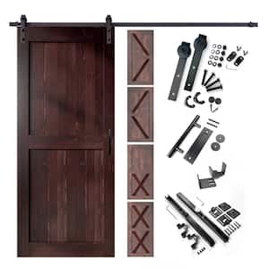 48 in. W. x 80 in. 5-in-1-Design Red Mahogany Solid Pine Wood Interior Sliding Barn Door with Hardware Kit, Non-Bypass