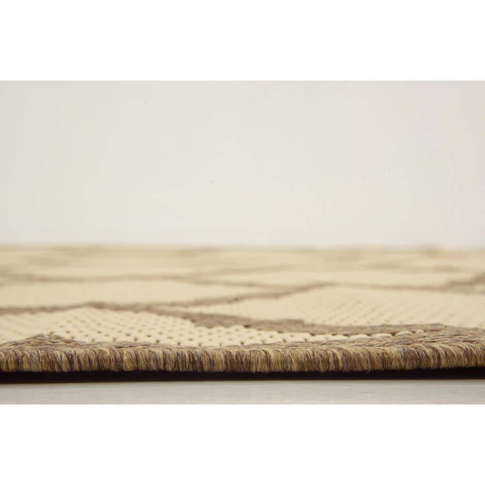 Brown and Beige Square Synthetic Outdoor Rug