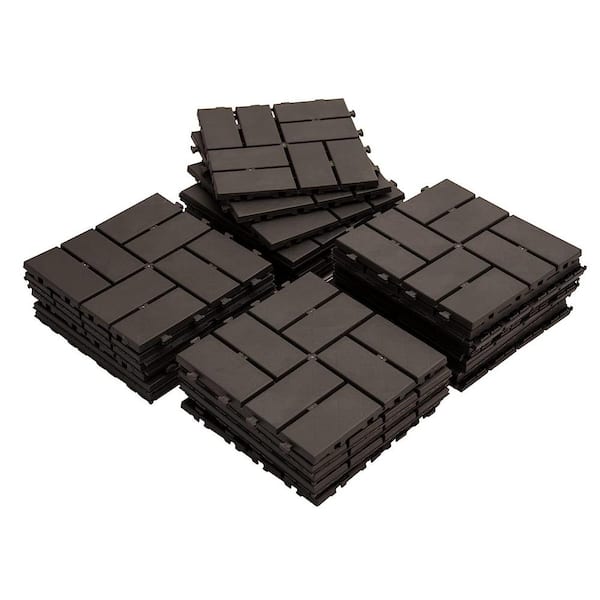 Tunearary 12 in. L x 12. in. W All Weather Patio Interlocking Deck Tile, Brown Stripe Pattern for Balcony, Patio, Pack of 27