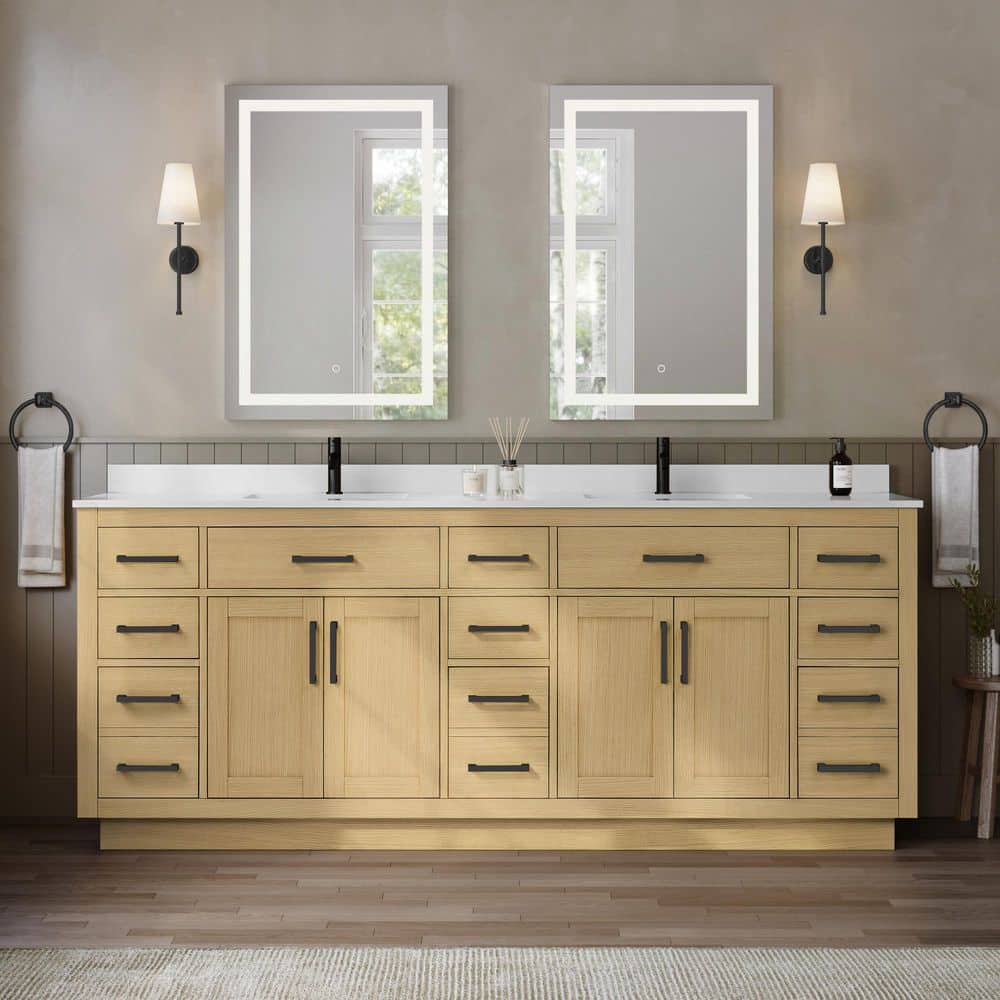 Beckett TK 84 in. Double Freestanding Rift Oak Bath Vanity with White Cultured Marble Top price history on PriceWatchPro