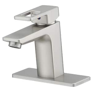 Single Handle Single Hole Bathroom Faucet with Drain Kit and Deckplate Brass Sink Basin Vanity Taps in Brushed Nickel